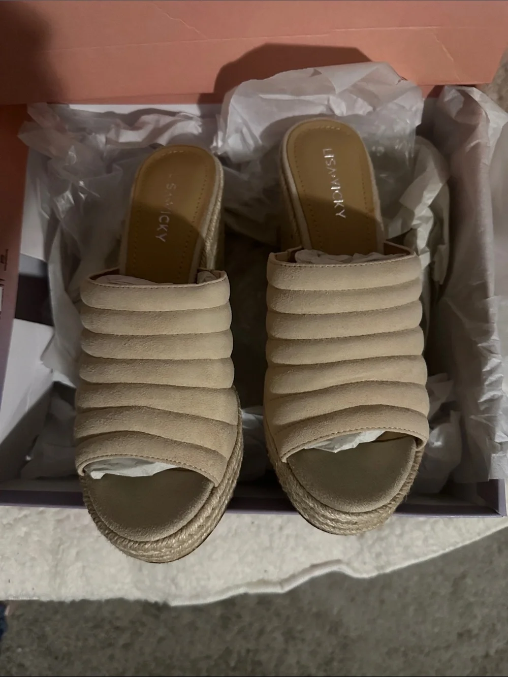 Lisa Vicky Women's Cream Quilted Espadrille Wedge Slide